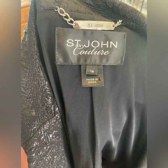 St. John Couture Designer Textured Black Women's Blazer Luxury Jacket - Picture 4 of 8